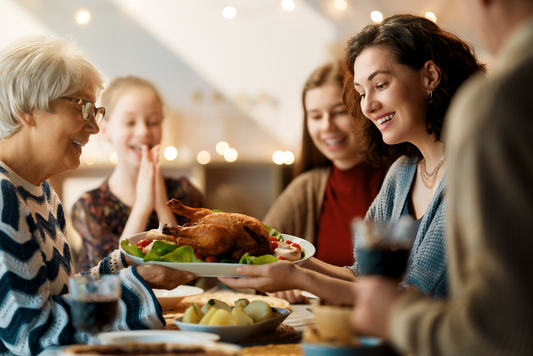 Group of people celebrating Thanksgiving.